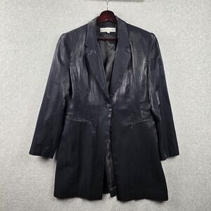 Jessica Ash Blazer Womens 10 Black Long One Button Shiny Taffeta Lined Made USA